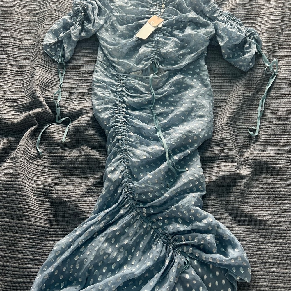 Alice mccall Blue Polka Dot Ruched Dress